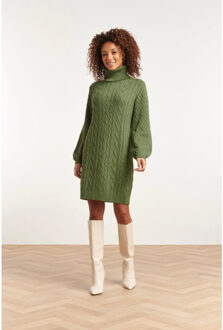 Smashed Lemon 23603 oversized coltrui jurk met pofmouwenarmy green | Bruin/groen - XXL