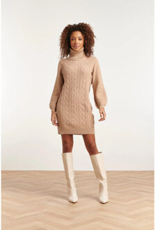 Smashed Lemon 23603 oversized coltrui jurk met pofmouwenzacht | Beige - XXL