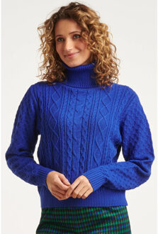 Smashed Lemon 23604 getextureerde gebreide coltrui | Blauw - XL