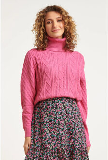 Smashed Lemon 23604 getextureerde gebreide coltrui | Roze - 4XL