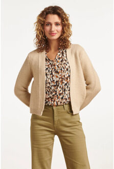 Smashed Lemon 23608 open dikke rib gebreide cardigan | Beige - XXL