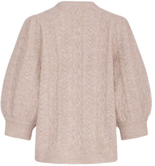 Smashed Lemon 23612 gestructureerde gebreide top met pofmouwen | Beige - S