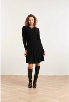 Smashed Lemon 23614 e fitflared gebreide korte jurk | Zwart - XXL