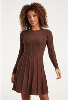 Smashed Lemon 23614 warm e fitflared gebreide korte jurk | Bruin - 4XL