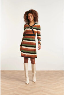 Smashed Lemon 23615 retro grafische gebreide korte jurk | Veelkleurig - XL