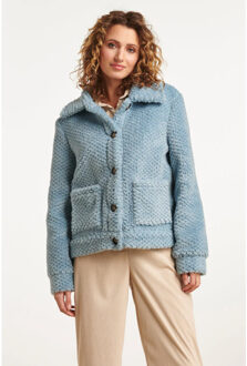 Smashed Lemon 23622 kort licht teddy damesjas | Lichtblauw - XXXL