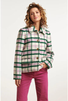 Smashed Lemon 23625 te korte damesjas met ruitpatroon | Wit - S