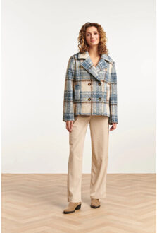 Smashed Lemon 23637 damesjas kort met licht geruit print | Wit