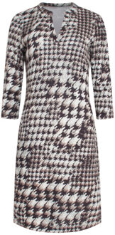 Smashed Lemon 23646 dames stretch jurk met pied-de-poule print | Zwart