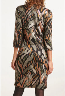 Smashed Lemon 23647 dames stretch jurk met abstract dieren print | Zwart