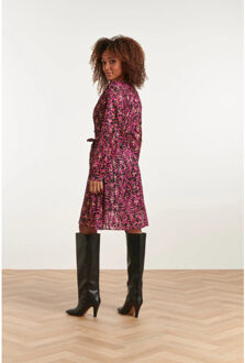 Smashed Lemon 23665 dames chiffon jurk met fuchsia abstract dieren print | Roze - XS