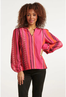 Smashed Lemon 23667 dames fuchsia top met aztec allover print | Roze - XS