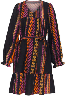 Smashed Lemon 23668 dames jurk met aztec print | Zwart