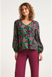 Smashed Lemon 23671 dames top met bloemenprint paarse | Zwart