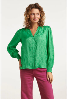 Smashed Lemon 23677 dames satijnen blouse met ornament print | Groen - XL