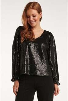 Smashed Lemon 23740-999 e glitter v-hals top voor dames | Zwart - S