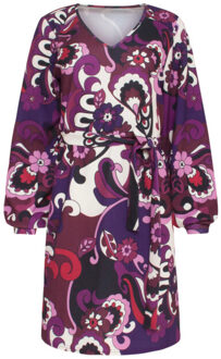 Smashed Lemon 23741-380-998 multi e bloemenprint v-hals jurk voor dames | Paars - XL