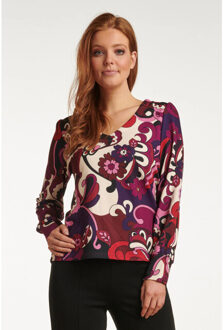 Smashed Lemon 23742-380-998 multi e bloemenprint v-hals top voor dames | Paars - S