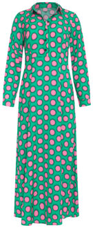 Smashed Lemon 23801 maxi blouse jurk met retro print | Groen