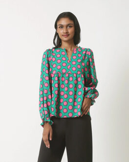 Smashed Lemon 23802 retro print top met driekwart mouwen | Groen - XXXL