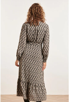 Smashed Lemon 23805 eoff white ornamentprint v-hals jurk | Zwart - M