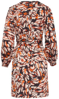 Smashed Lemon 23809 damesmode: multi abstracte print v-hals jurk | Veelkleurig - XL