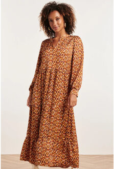 Smashed Lemon 23816 abstracte print v-hals jurk | Bruin - XS