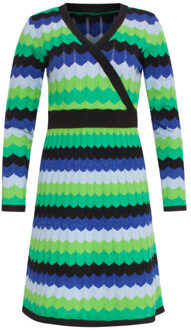 Smashed Lemon 23833 multi zigzag print v-hals jurk | Veelkleurig - XS