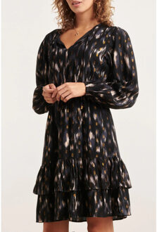 Smashed Lemon 23882 stijlvolle jurk met grafische printlurex draad | Blauw - XS