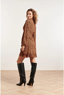 Smashed Lemon 23886 herfst/winter jurk met grafische print e tinten | Bruin - XXL