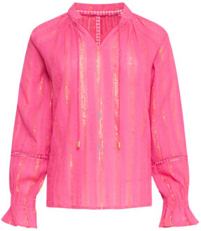 Smashed Lemon 23887 herfst winter fel lurex top met verticale streepjes | Roze