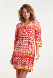 Smashed Lemon 24002 retro print shirtjurk met riemframbozentonen | Roze - XS