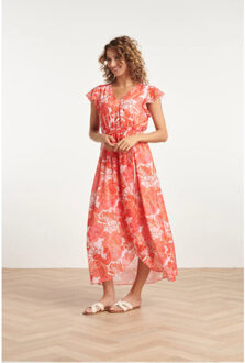 Smashed Lemon 24008 bloemenpracht chiffon jurk met ruchesceintuur | Veelkleurig - XS