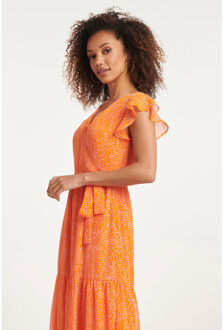 Smashed Lemon 24016 polka dot chiffon jurk | Oranje - M
