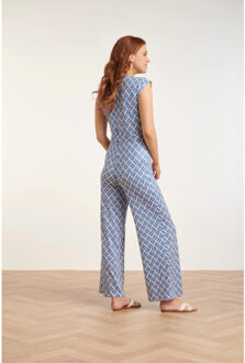 Smashed Lemon 24033 wikkelstijl jumpsuit met ornament print | Blauw - XXXL