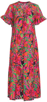 Smashed Lemon 24059 fuchsia midi jurk met jungle print |