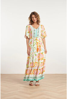 Smashed Lemon 24061 zomer maxi jurk met bloemenprint | Wit - XS