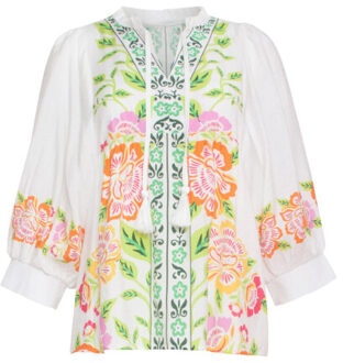 Smashed Lemon 24063 zomer top met levendige bloemenpatroon | Wit - XL