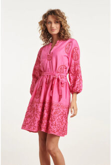 Smashed Lemon 24077 fuchsia zomerjurk met paisley borduurwerk | Veelkleurig - XL