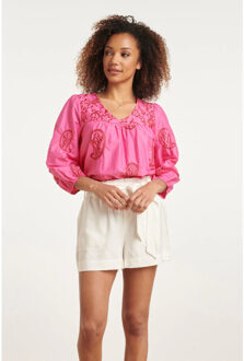 Smashed Lemon 24078 fuchsia top met paisley borduurwerk | Veelkleurig - XS