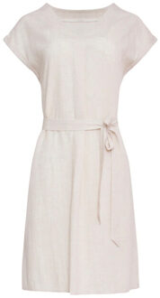 Smashed Lemon 24087 loose linnen jurk met v-halsriem | Beige - XXL