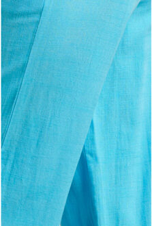 Smashed Lemon 24087 losvallende linnen jurk met v-halsriemhelder | Blauw - S