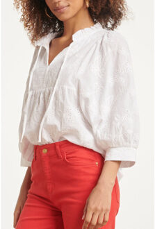 Smashed Lemon 24112 bloemen geborduurde top | Wit - XL