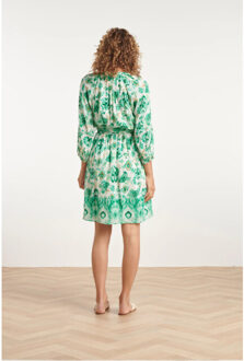 Smashed Lemon 24140 fris ornamentprint jurk met v-hals | Wit - XL