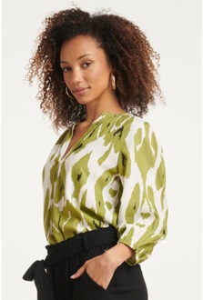 Smashed Lemon 24142 eenvoudige klassieke top met mos aztekenprint | Wit