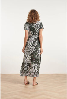 Smashed Lemon 24147 stretch zomerjurkarmy green aztec print | Ecru - XS