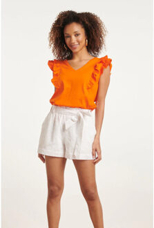 Smashed Lemon 24171 basic top met speelse dubbele ruches | Oranje - XS