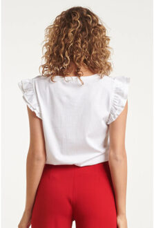 Smashed Lemon 24172 te top met speelse ruchesbloemenborduursel | Wit