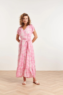 Smashed Lemon 24302 satijnachtige maxi jurk met bloemenprint in Print / Multi - XL