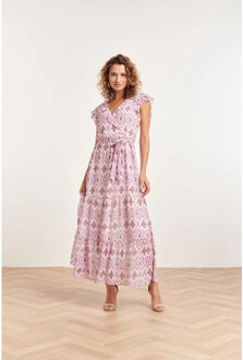 Smashed Lemon 24324 maxi wikkelstijl jurk met vrouwelijke aztekenprint Wit - XS